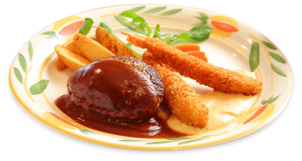 とくらのハンバーグとエビフライ